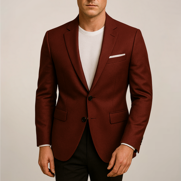 Men's classic tailored blazer in a sophisticated dark pink, perfect for formal or smart casual occasions.