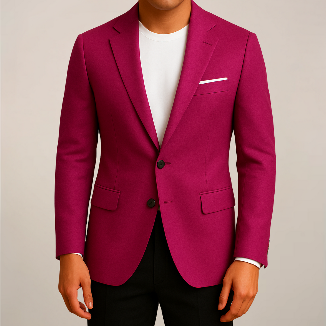 Elegant men's red tailored blazer, a versatile jacket for timeless fashion, ideal for formal wear.