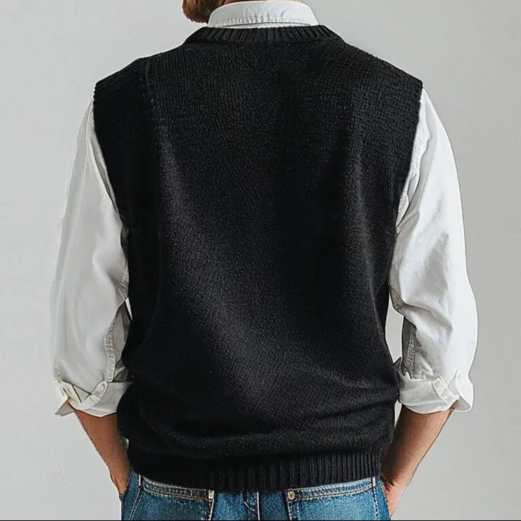 Refined men's V-neck knit vest, perfect for office wear and a polished look.