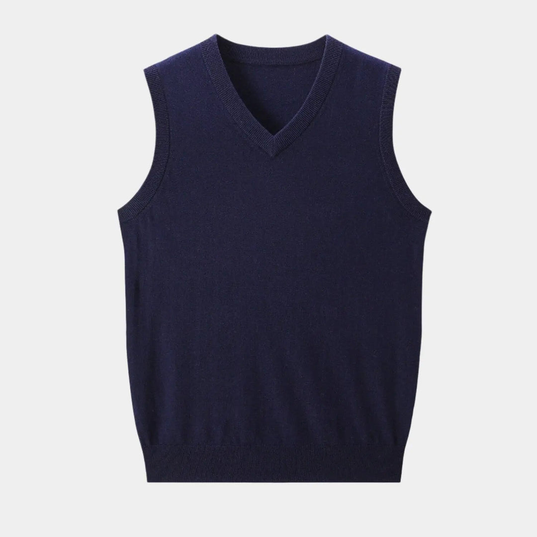 Men's all-season V-neck knit vest, an essential layering piece for a refined style.