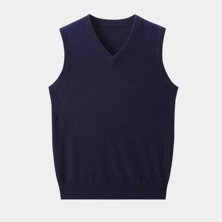 Men's all-season V-neck knit vest, an essential layering piece for a refined style.
