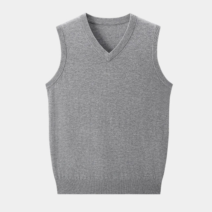 Comfortable men's knit vest with V-neck, essential for office & sophisticated layering.