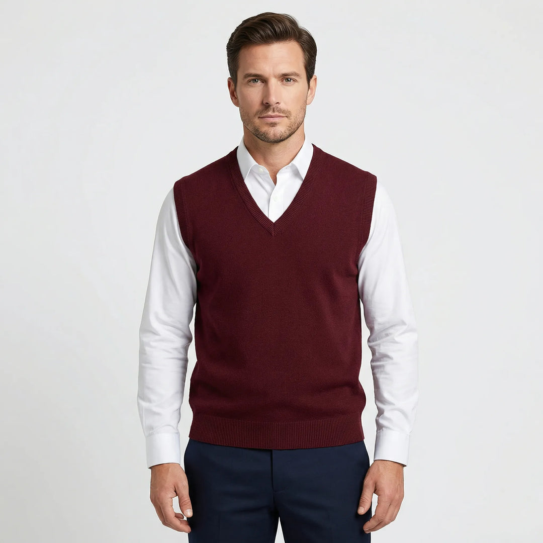 Stylish men's V-neck sleeveless vest, a versatile layering piece. Perfect for casual or semi-formal outfits.