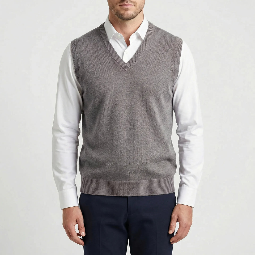 Men's V-neck layering vest, adding warmth and style without bulk. A perfect all-season sleeveless piece.