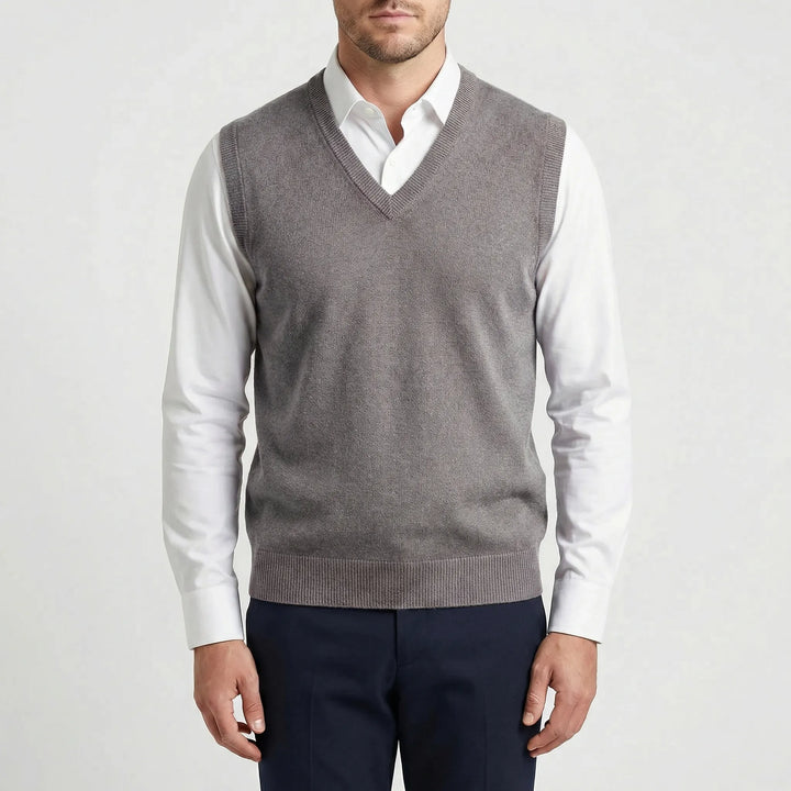 Men's V-neck layering vest, adding warmth and style without bulk. A perfect all-season sleeveless piece.