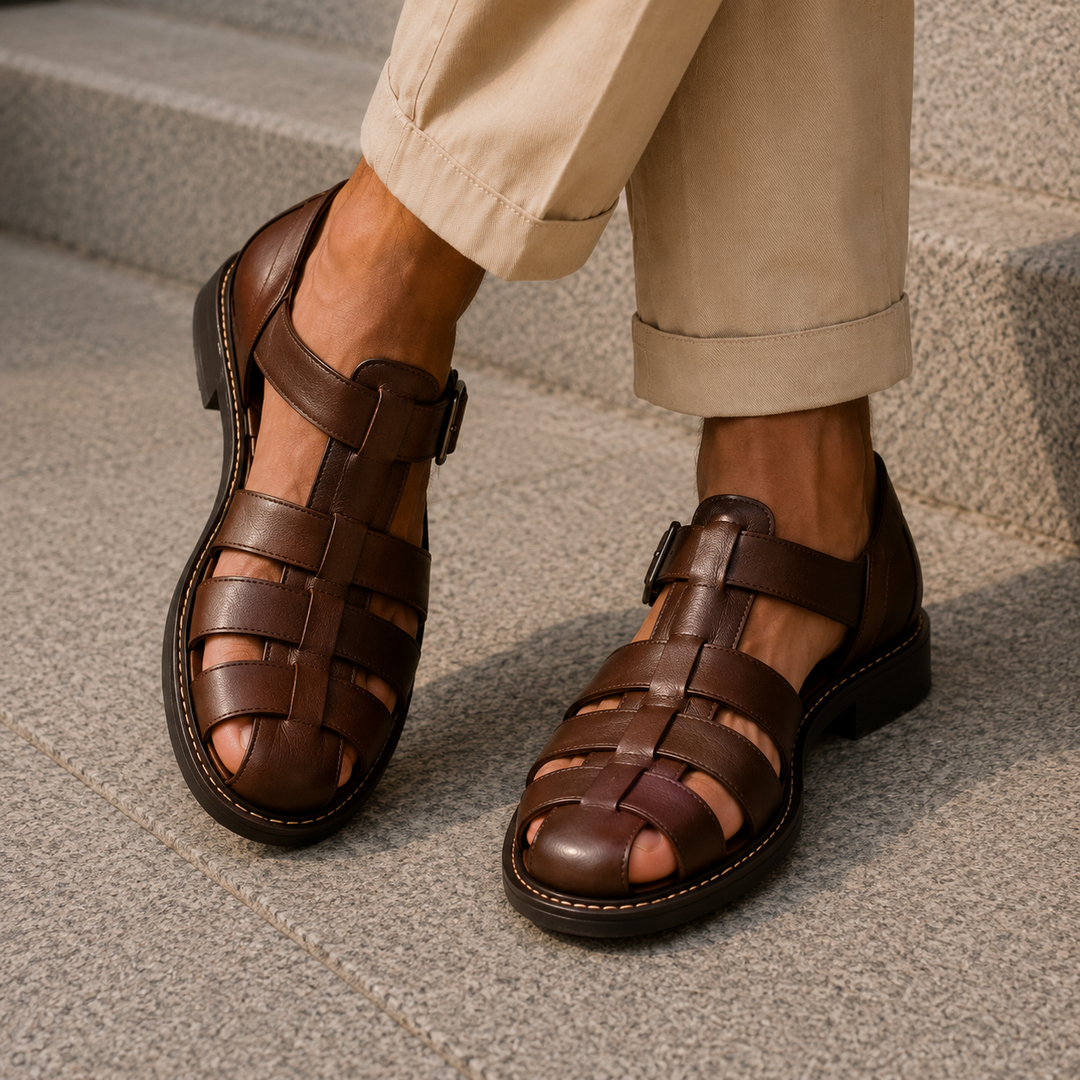 Protective men's closed-toe fisherman sandals, blending classic design with modern summer comfort.