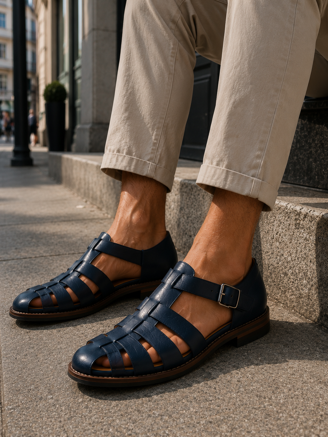 Men's closed-toe fisherman sandals with buckle fastening for summer comfort.