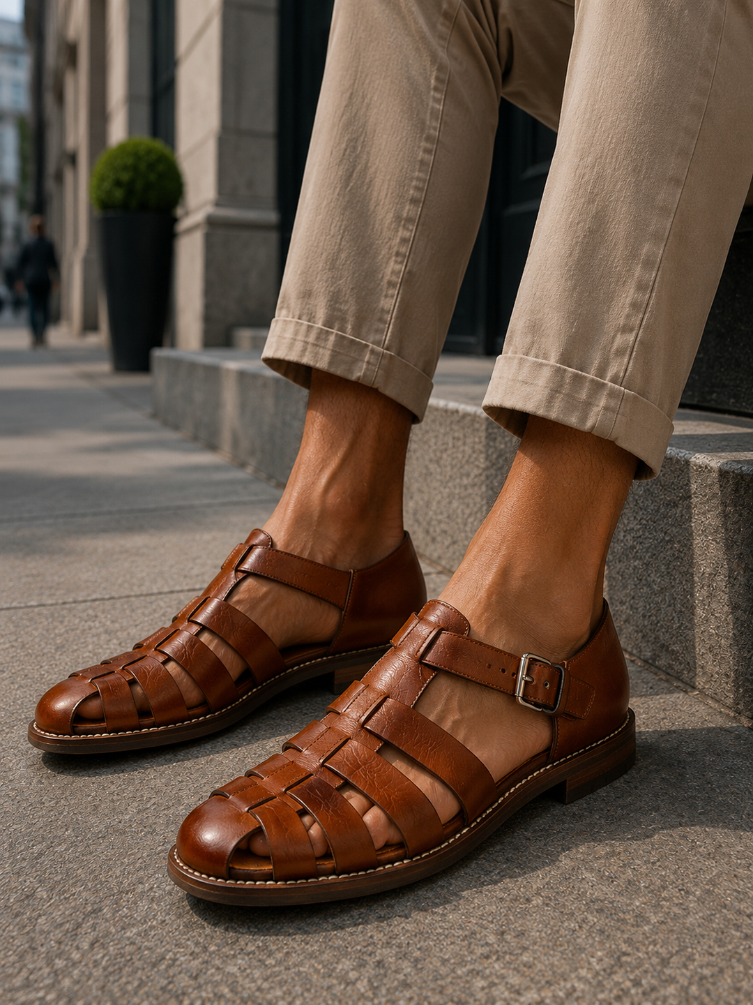 Versatile men's fisherman sandals, closed-toe, buckle fastening, ideal for outdoor adventures & beach comfort.
