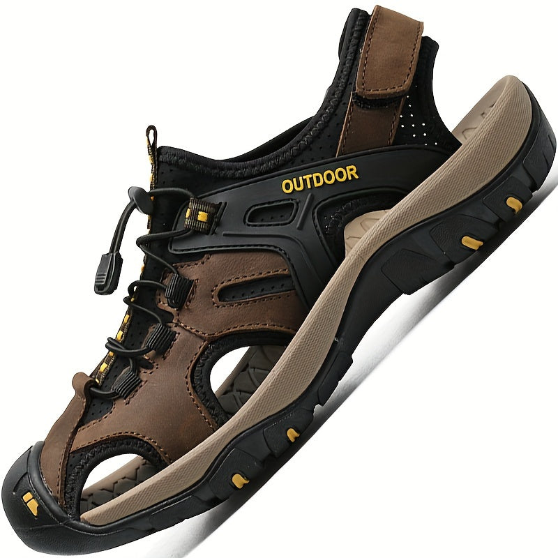 Durable men's closed-toe hiking sandals for rugged trails, offering excellent foot protection.