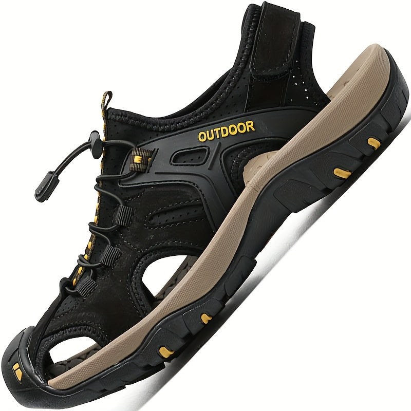 Adjustable fit men's closed-toe hiking sandals, ideal for comfortable trail walking & outdoor use.