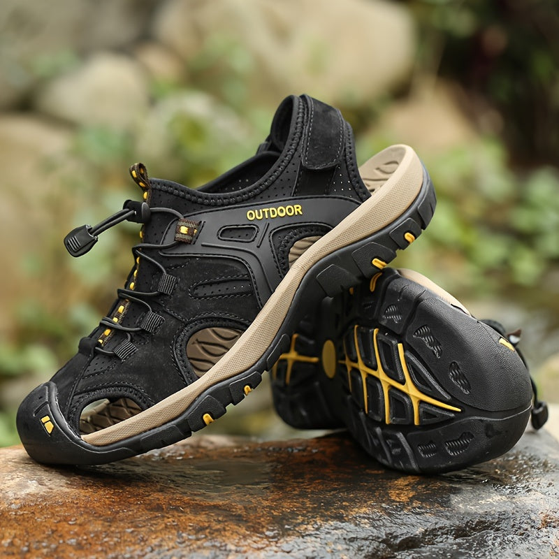 Men's trail shoes: closed-toe hiking sandals with a rugged sole for grip & protection.