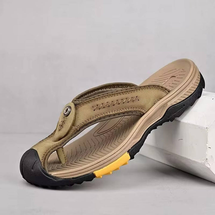 Closed toe men's sandals offering foot protection, water resistant & non-slip for beach, trails & water.