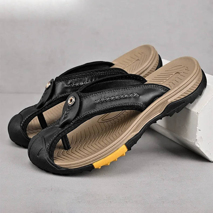 Rugged men's closed toe outdoor sandals, water resistant, non-slip sole for hiking, beach & active use.
