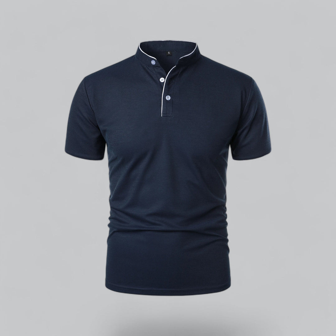 Men's collarless short sleeve polo top, relaxed fit, comfortable and stylish for casual use.
