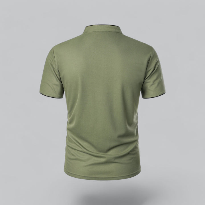 Men's collarless polo shirt for effortless style and comfort, short sleeve, relaxed fit for summer.