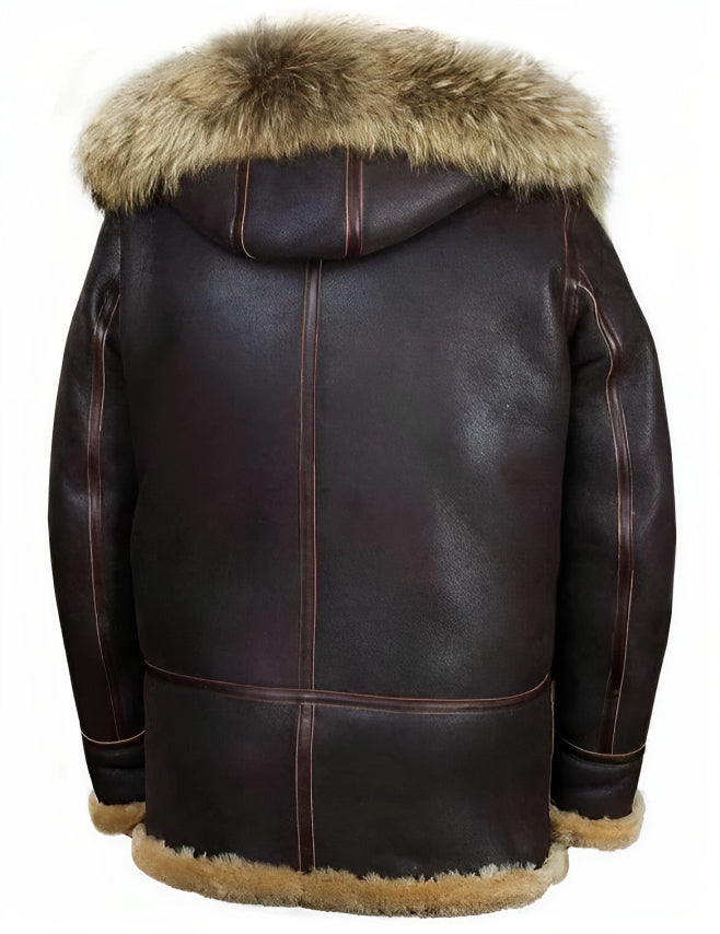 Warm men's brown padded hooded jacket with a comfortable, tailored fit. Ideal insulated outerwear for cold weather.