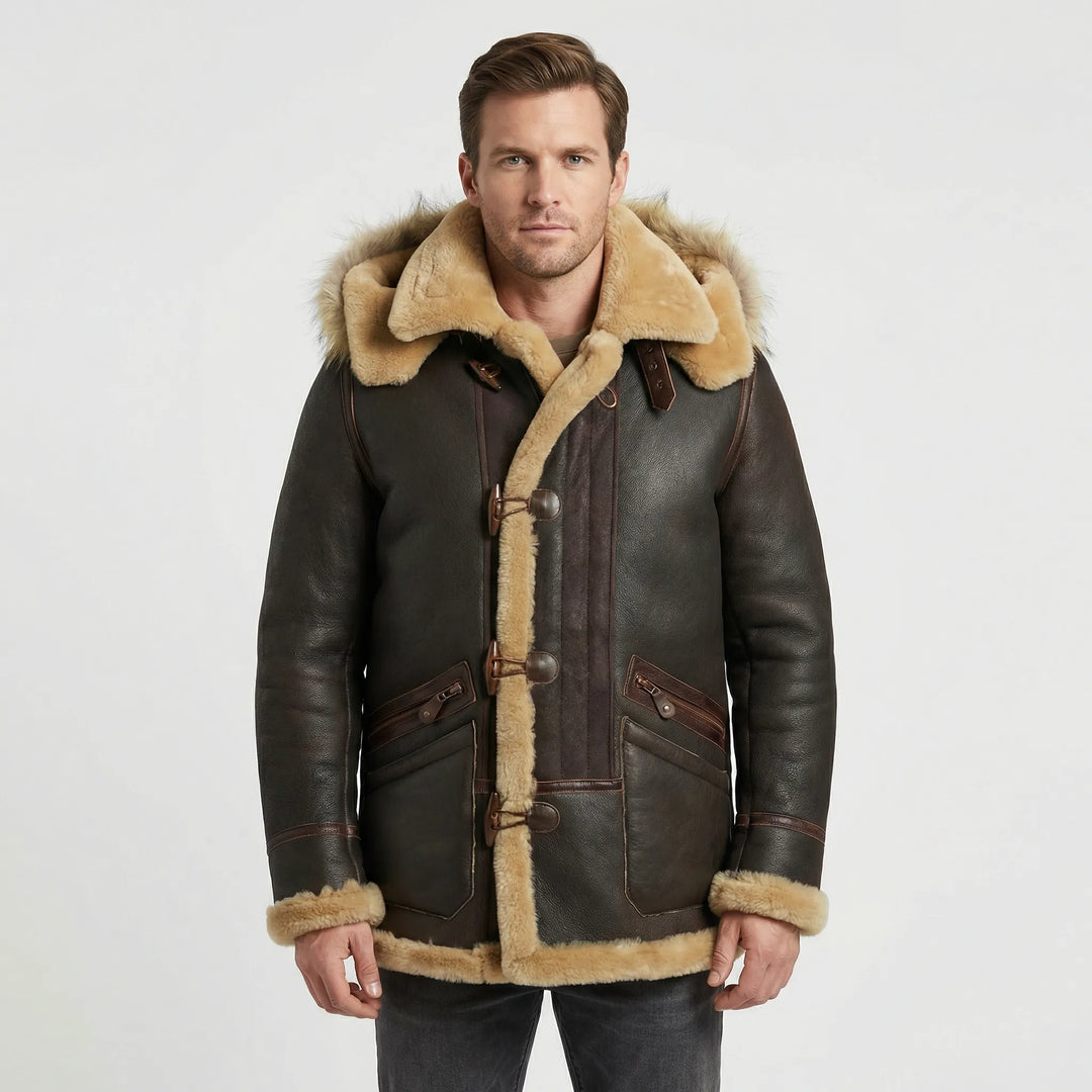 Stylish men's brown padded hooded jacket, a versatile and warm winter coat for cold weather and everyday wear.