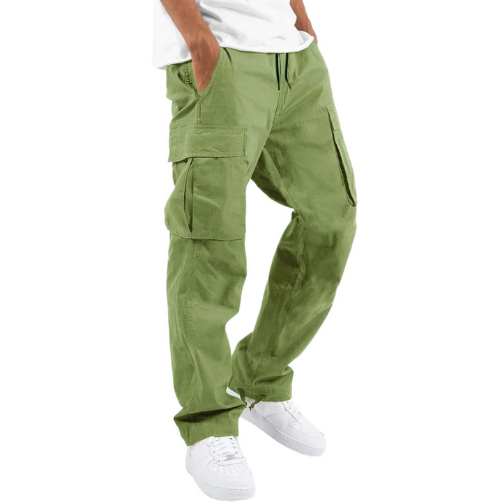 Men's comfortable black cargo joggers, relaxed fit for everyday casual wear & athleisure activities.