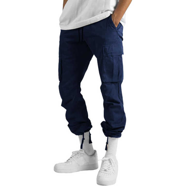 Everyday men's utility joggers, cargo design with elastic cuffs for comfortable casual wear.