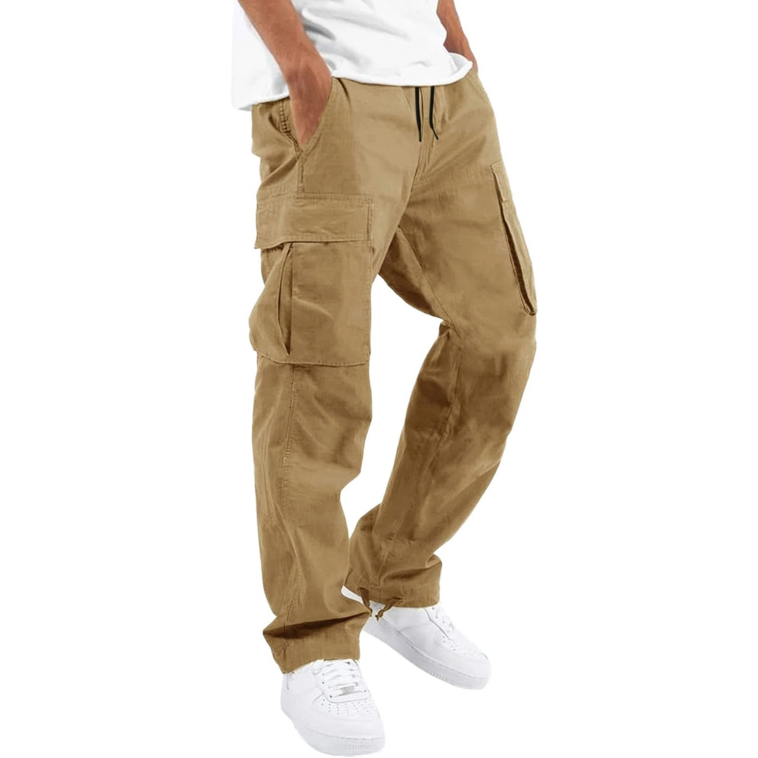 Navy men's fashion cargo joggers with spacious pockets, designed for casual comfort & active lifestyles.