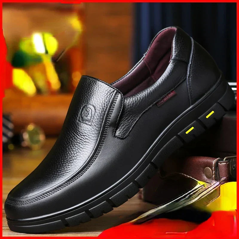 Men's comfortable black slip-on loafers, perfect for everyday casual style & easy wear.