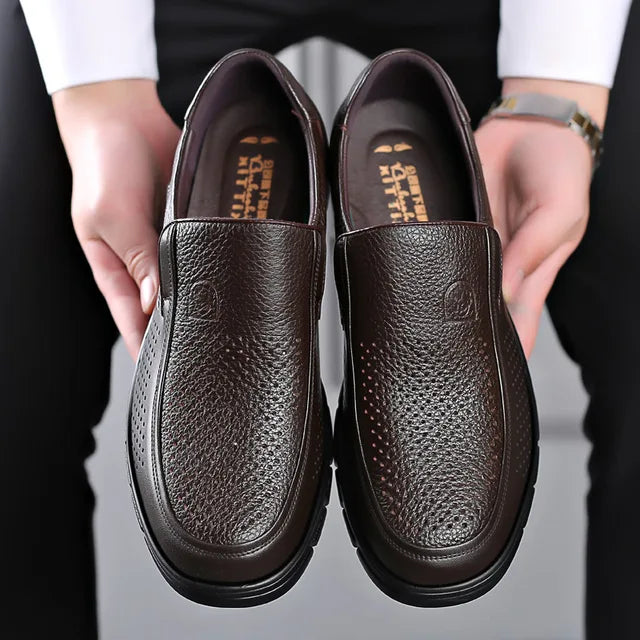 Versatile black slip-on loafers for men, combining classic style with everyday comfort.
