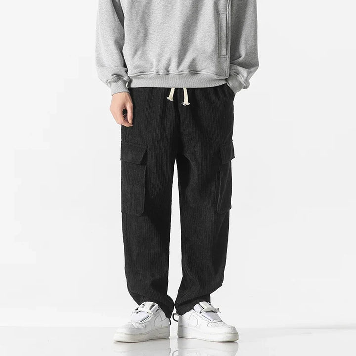Men's fashion cargo pants, comfortable drawstring waist, perfect for casual outings.