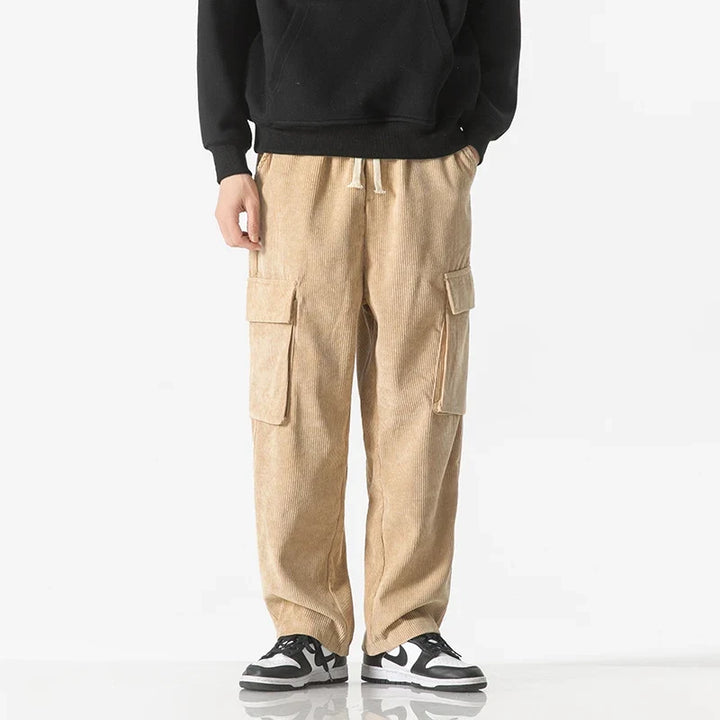 Versatile men's cargo pants, relaxed silhouette, adjustable drawstring for optimal fit.