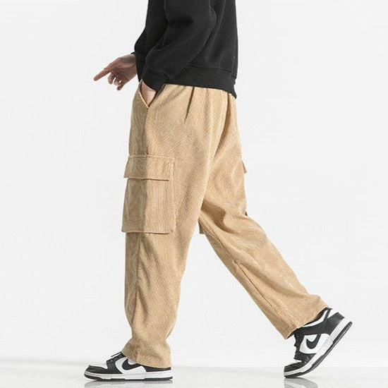 Everyday wear men's drawstring cargo pants, stylish and comfortable, multiple pockets.