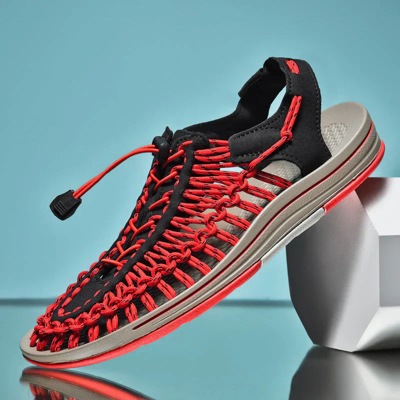 Men's walking sandals featuring a protective closed toe and adjustable fit for all-day comfort.
