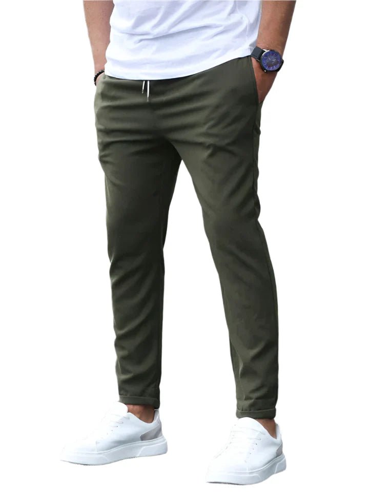 Comfortable stretch chino pants for men, featuring a stylish adjustable drawstring waist.