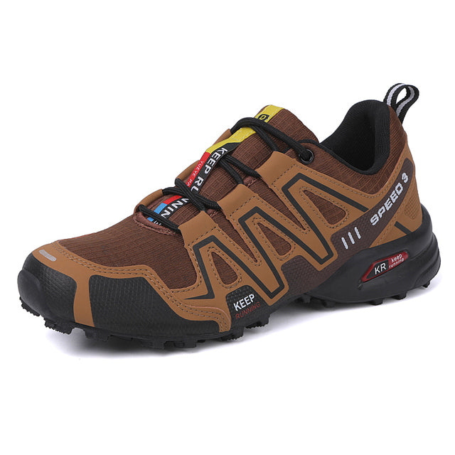 Durable men's trekking shoes for rugged trails. Comfortable outdoor footwear for hiking adventures.