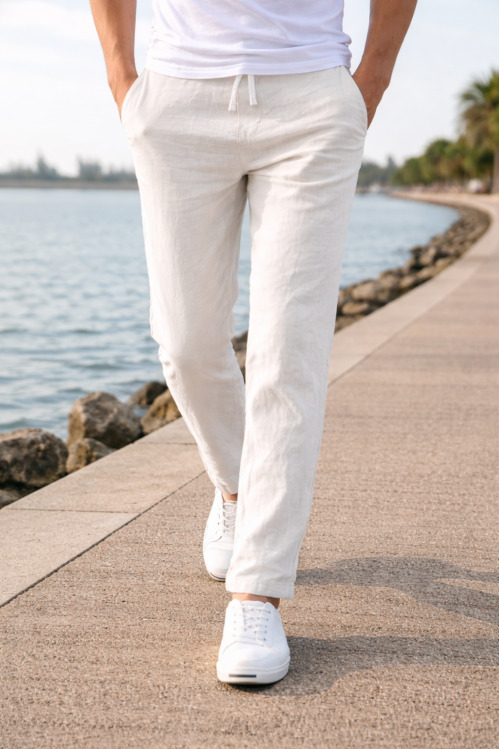 Soft men's casual drawstring straight leg trousers, designed for ultimate comfort and everyday versatility.
