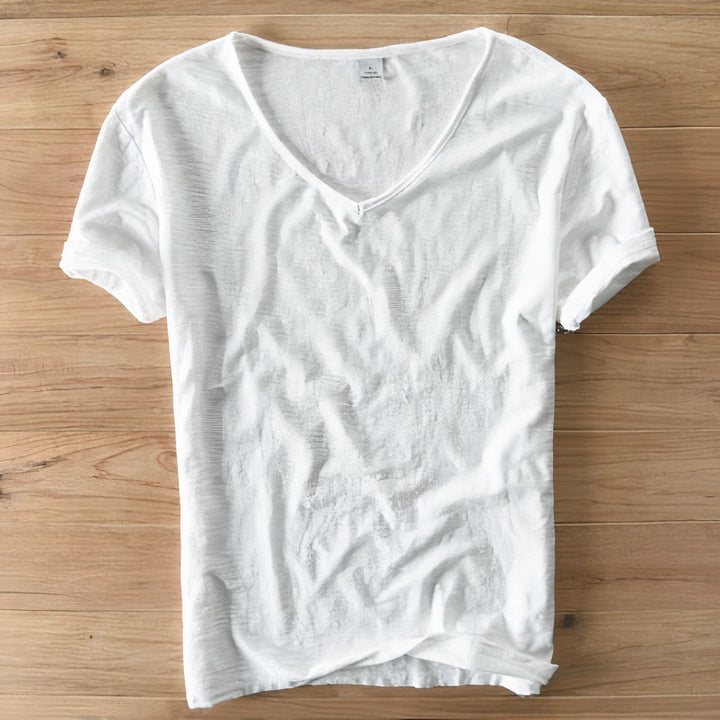 Men's comfortable V-neck t-shirt for casual summer wear. Breathable, short sleeve, relaxed fit for daily style.