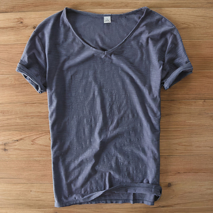 Stylish men's V-neck tee, perfect for summer. Comfortable, breathable, short sleeve, casual wear for everyday.