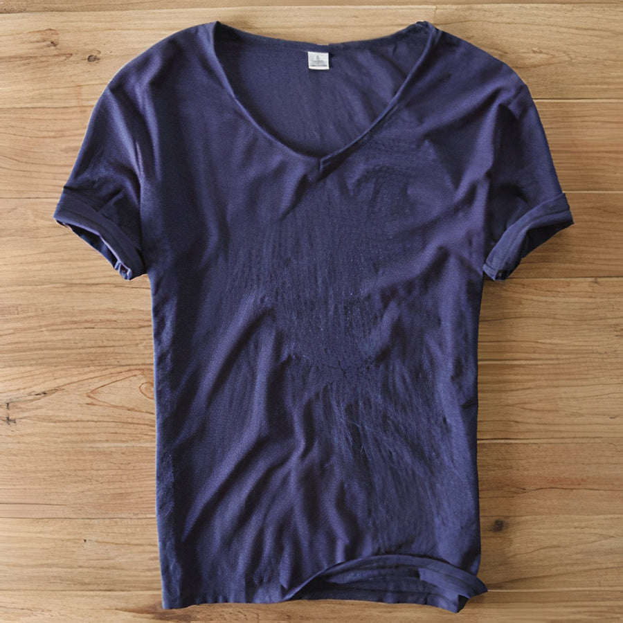 Soft men's V-neck t-shirt with short sleeves. Breathable & comfortable, perfect for casual summer fashion & daily wear.