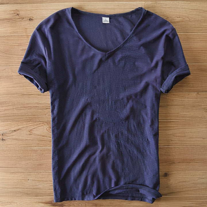 Soft men's V-neck t-shirt with short sleeves. Breathable & comfortable, perfect for casual summer fashion & daily wear.