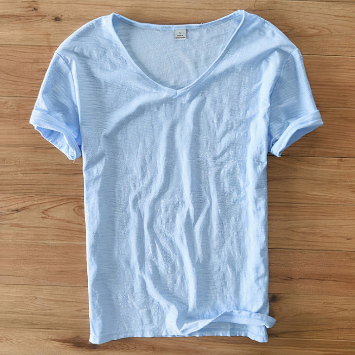 Comfortable men's V-neck t-shirt for casual summer days. Breathable fabric & relaxed fit for daily style.