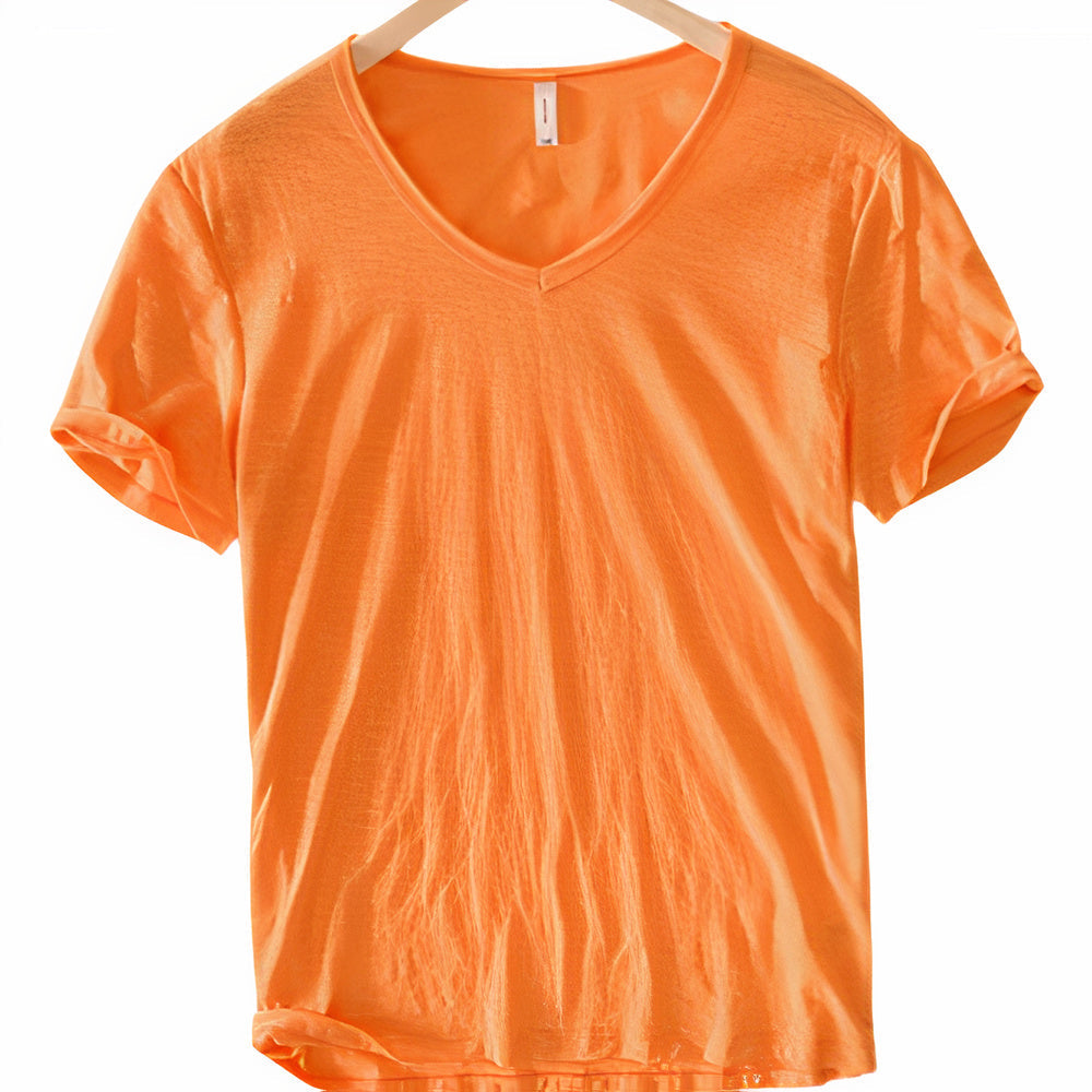 Classic men's V-neck t-shirt. Essential casual wear for summer fashion, offering comfort & breathability. Short sleeve.