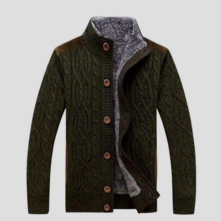 Men's classic cable knit cardigan in a cozy, button-front design. Perfect long sleeve winter sweater & warm layer.