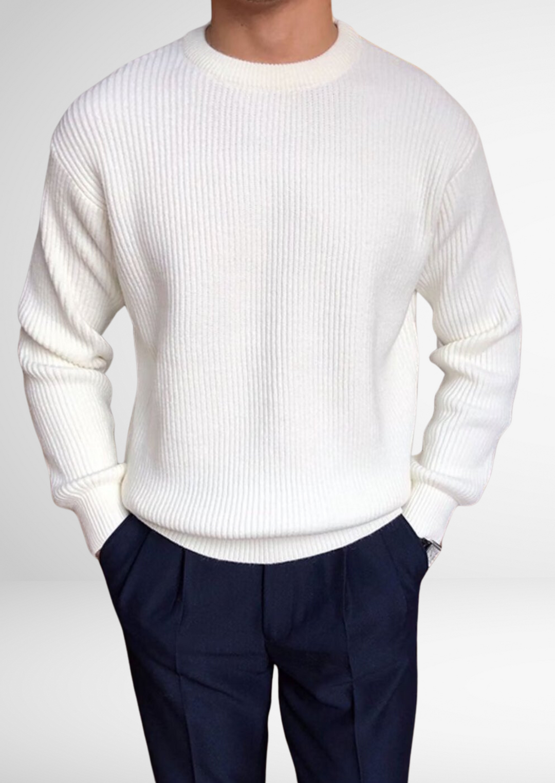 Classic men's knitted crew neck sweater. All-season fashion for a timeless look.