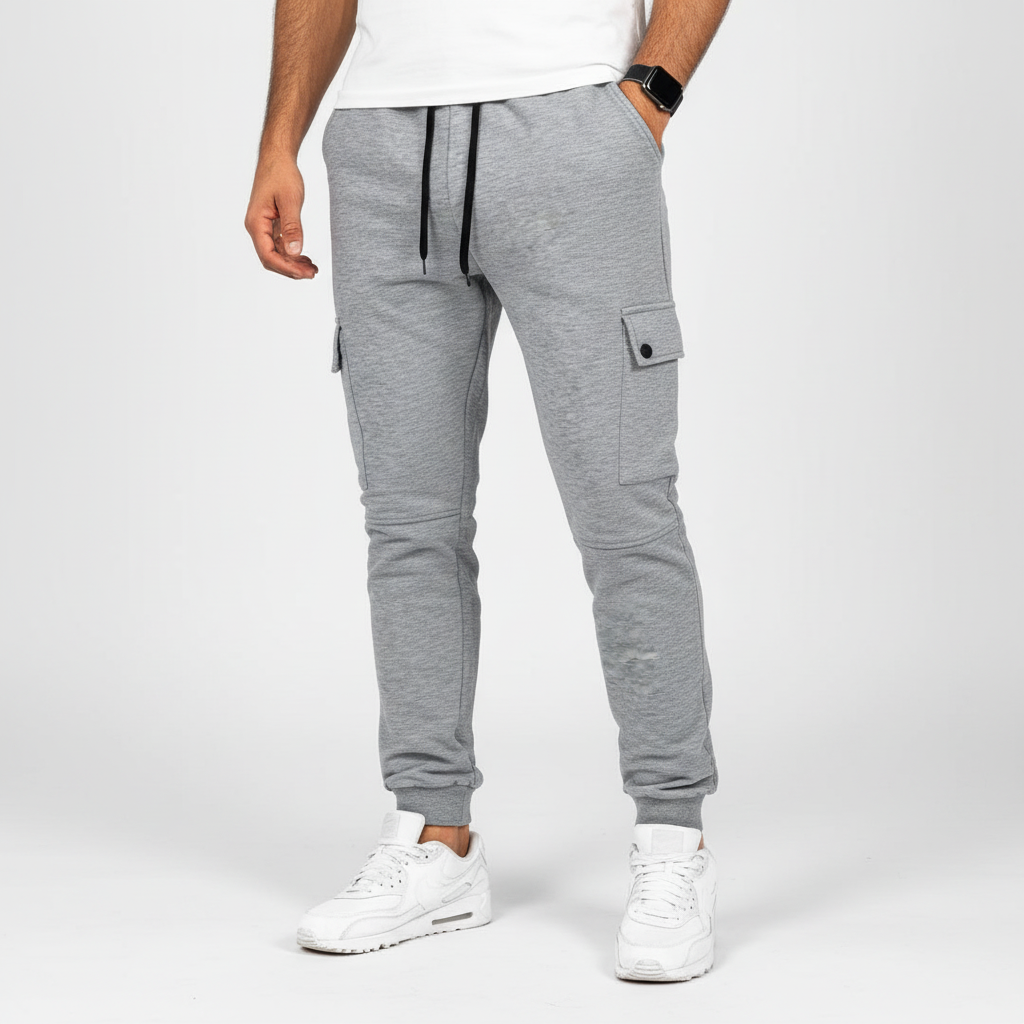 Men's activewear cropped joggers with pocket for everyday errands & comfortable movement. Modern athletic design.