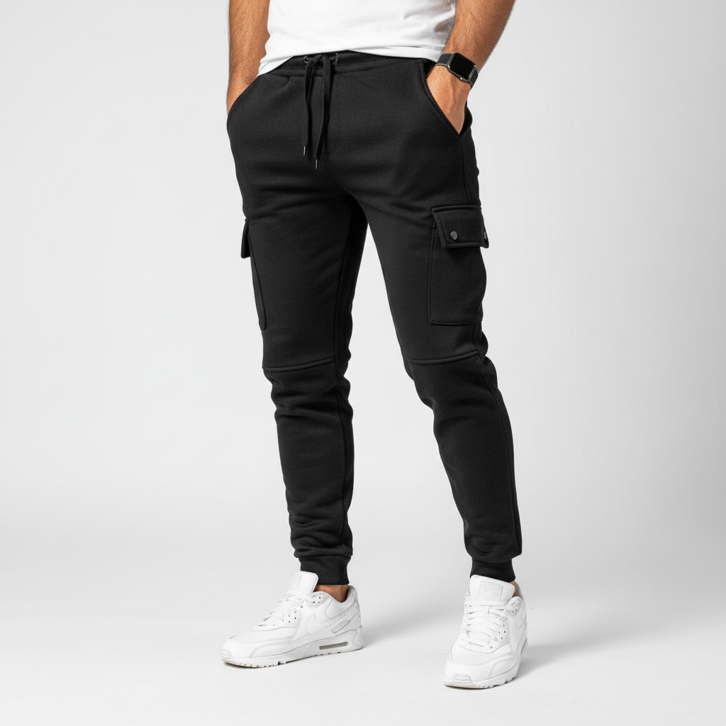 Versatile men's cropped joggers with a functional pocket, ensuring comfortable everyday style for active men.