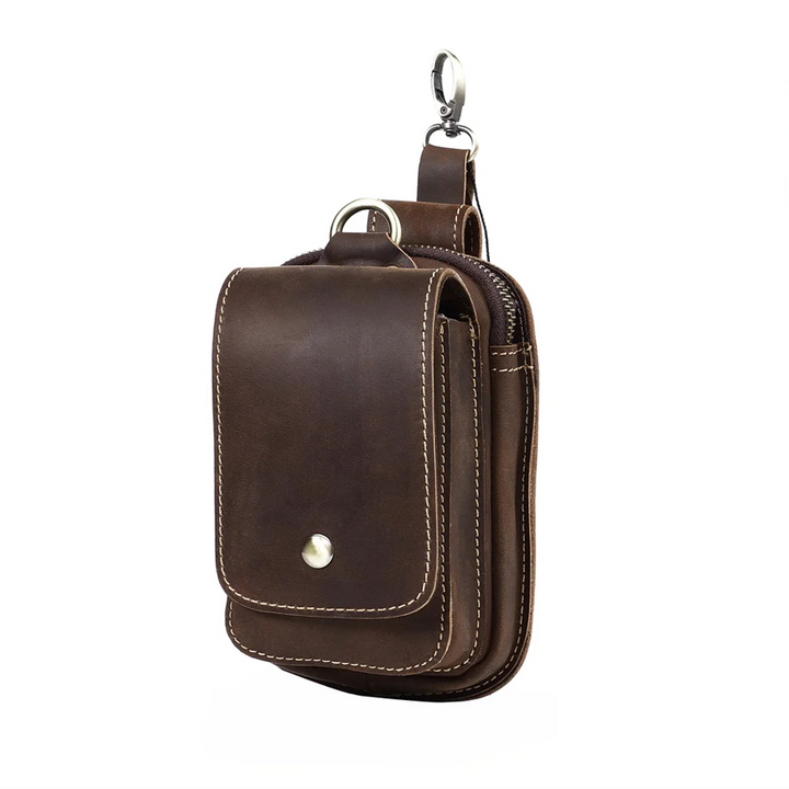 Compact men's brown travel organizer pouch. Ideal for daily essentials, acts as a wallet alternative & phone pouch.