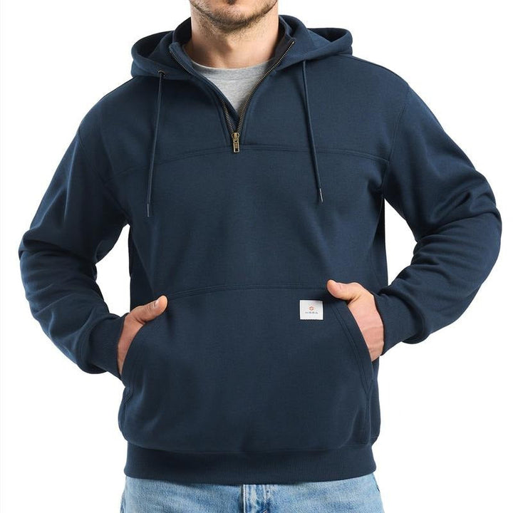 Men's Dryline work hoodie, half-zip, water-resistant for durable outdoor comfort & activewear.