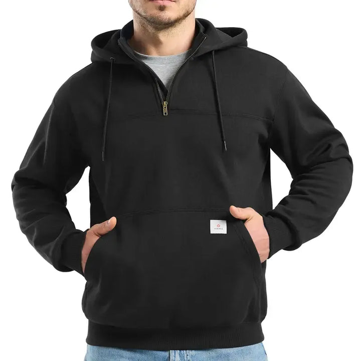 Durable men's Dryline work hoodie, water-resistant half-zip for active outdoor comfort & everyday versatility.