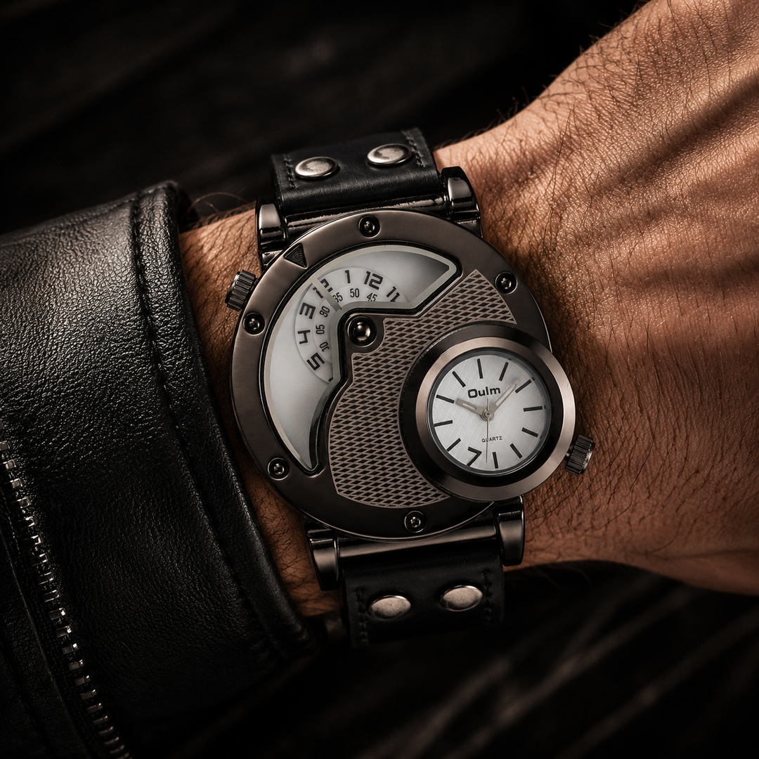 Sleek profile of a men's stylish dual time sport watch, emphasizing its lightweight design for ultimate comfort.