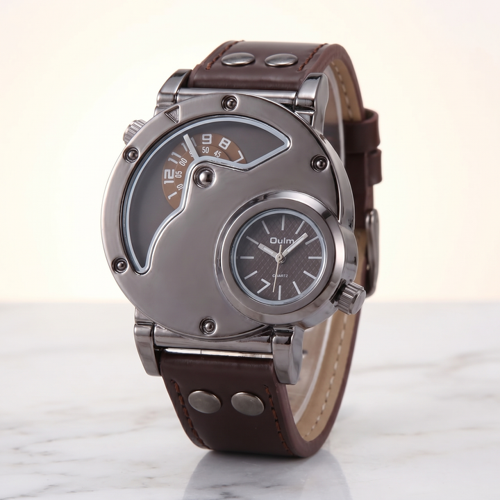 Stylish men's travel watch with dual time function for easy time zone tracking, an essential and versatile accessory.