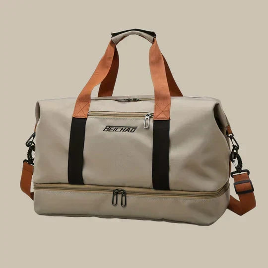 Organized men's sports duffle bag with a separate shoe compartment, perfect for gym, travel, and weekend trips.