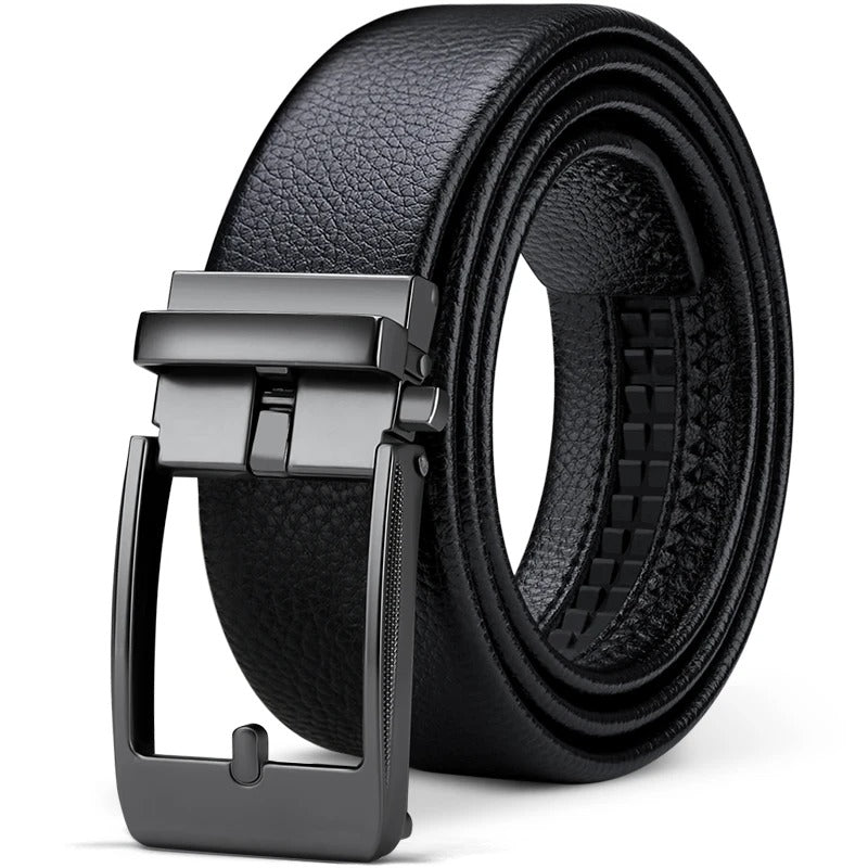 Essential men's wardrobe accessory: a durable 100% leather belt with an elegant polished buckle.